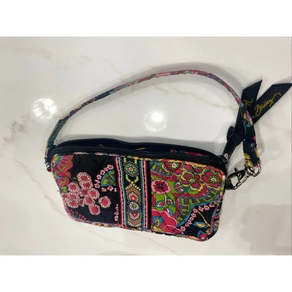 Vera Bradley Quilted Floral Paisley Little Small Bag Purse Black Background